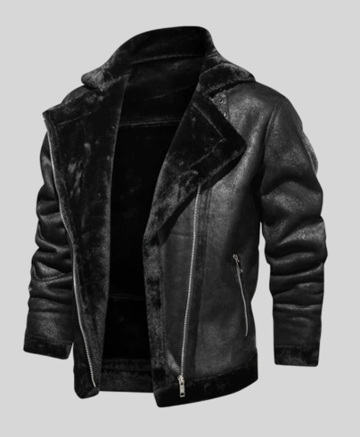 Shop Men's Aviator Pilot Black Shearling Leather Jacket For Sale