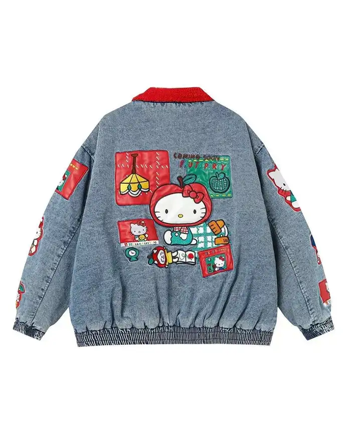 Shop Now Hello Kitty Fruit Party Blue Denim Bomber Jacket Style 1