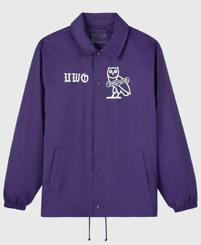 Shop OVO Western University Coaches Full Snap Jacket In Purple