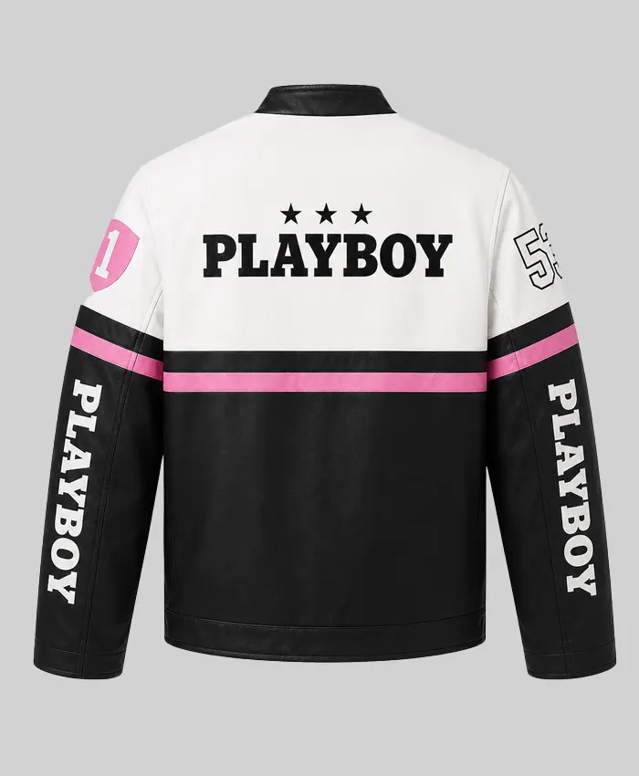 Shop Playboy x Missguided Color Block Leather Jacket Back-view