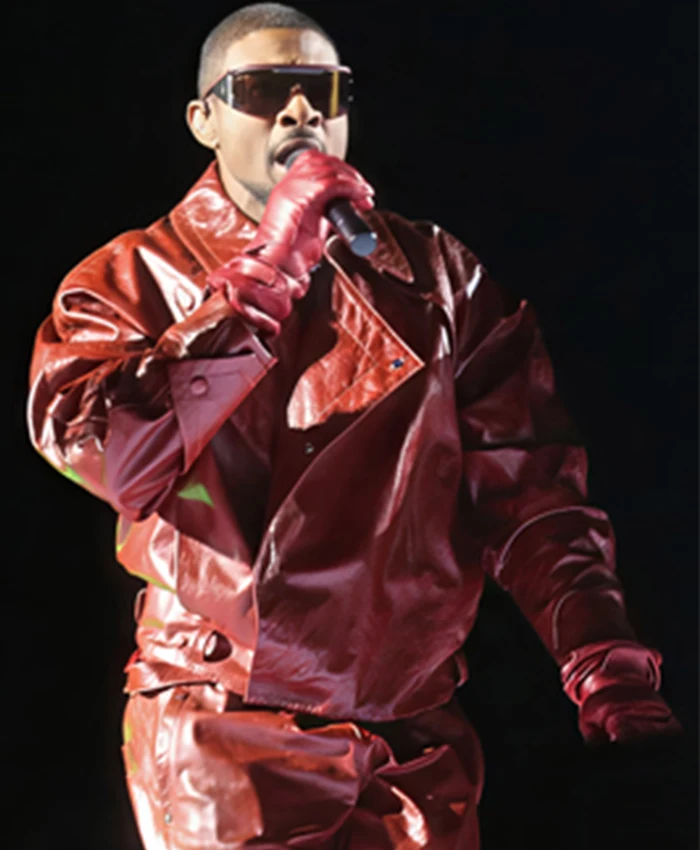 Shop R&B Tour Chicago 2026 Usher Red Leather Jacket Front View