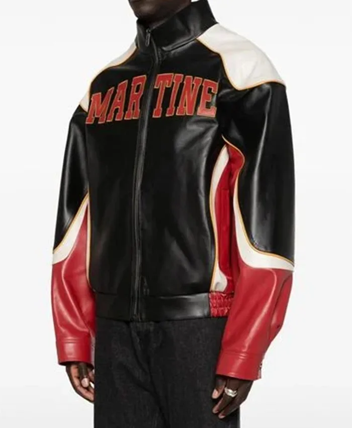 Shop Rihanna A$AP Rocky 2026 Martine Rose Superbowl Leather Jacket Front View