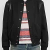 Shop Saint Laurent Teddy Leather-Trimmed Black Wool Bomber Jacket For Men