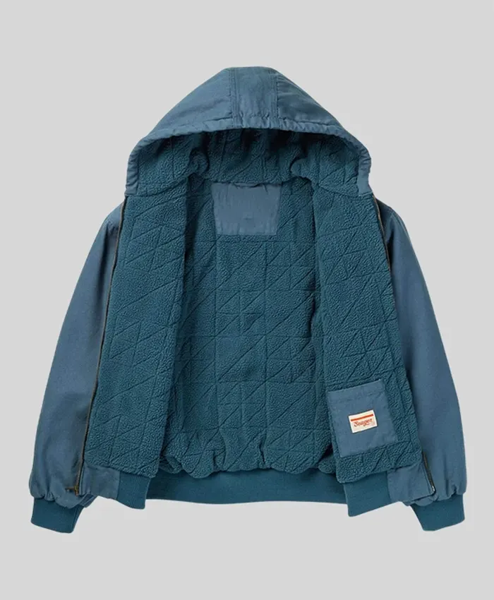 Shop Seager x Bison Insulated Stormy Blue Hooded Jacket On Sale
