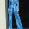 Shop Sparkly 2 Pieces Sequin Notched Lapel Formal Suit For Women Blue