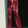 Shop Sparkly 2 Pieces Sequin Notched Lapel Formal Suit For Women Burgundy