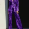 Shop Sparkly 2 Pieces Sequin Notched Lapel Formal Suit For Women Dark Purple