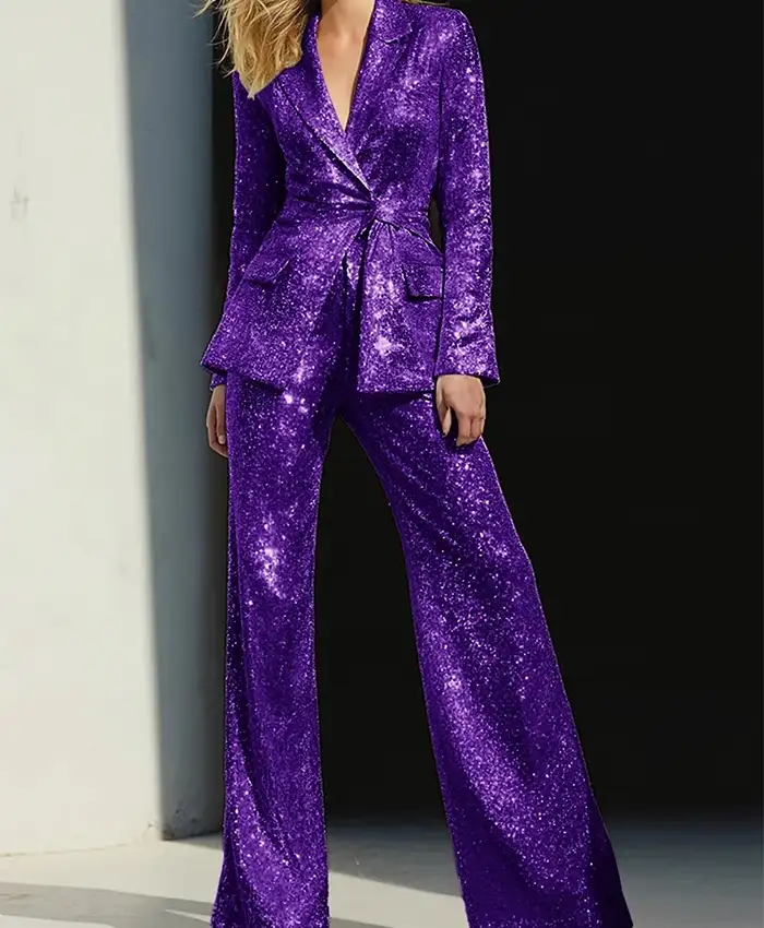 Shop Sparkly 2 Pieces Sequin Notched Lapel Formal Suit For Women Dark Purple