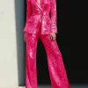 Shop Sparkly 2 Pieces Sequin Notched Lapel Formal Suit For Women Fuchsia