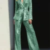 Shop Sparkly 2 Pieces Sequin Notched Lapel Formal Suit For Women Green