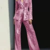 Shop Sparkly 2 Pieces Sequin Notched Lapel Formal Suit For Women Pink