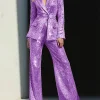 Shop Sparkly 2 Pieces Sequin Notched Lapel Formal Suit For Women Purple