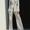 Shop Sparkly 2 Pieces Sequin Notched Lapel Formal Suit For Women Silver
