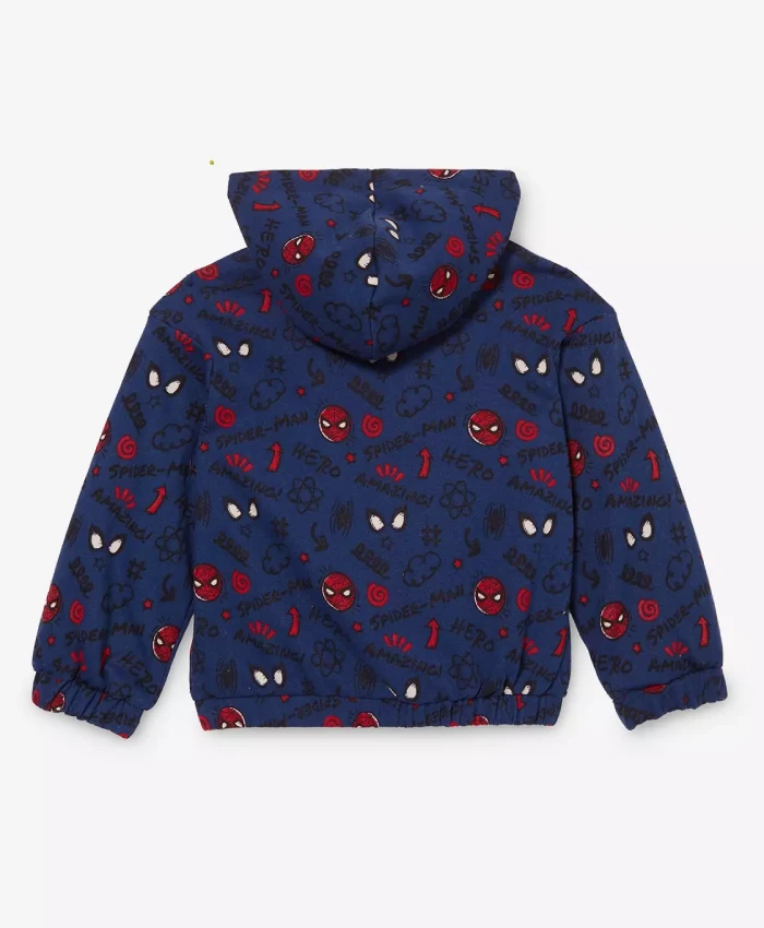 Shop Spider Man Red and Navy Blue Reversible Toddler Hooded Jacket Back View