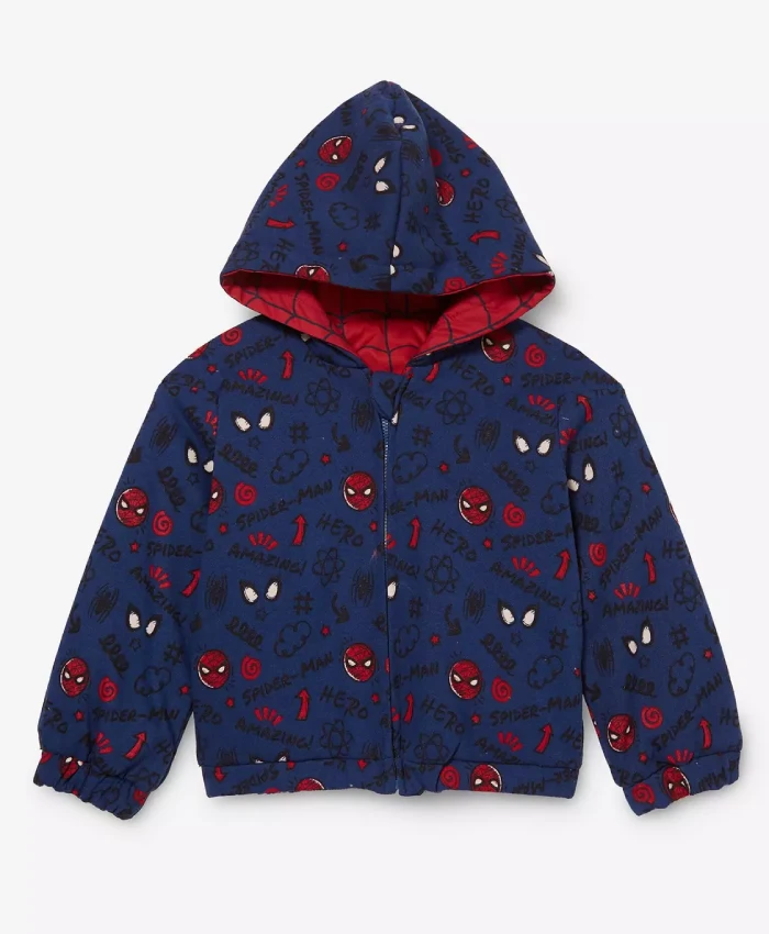 Shop Spider Man Red and Navy Blue Reversible Toddler Hooded Jacket Front View