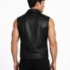 Spider Black Leather Vest Font Front View