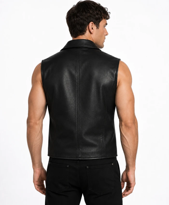 Spider Black Leather Vest Font Front View