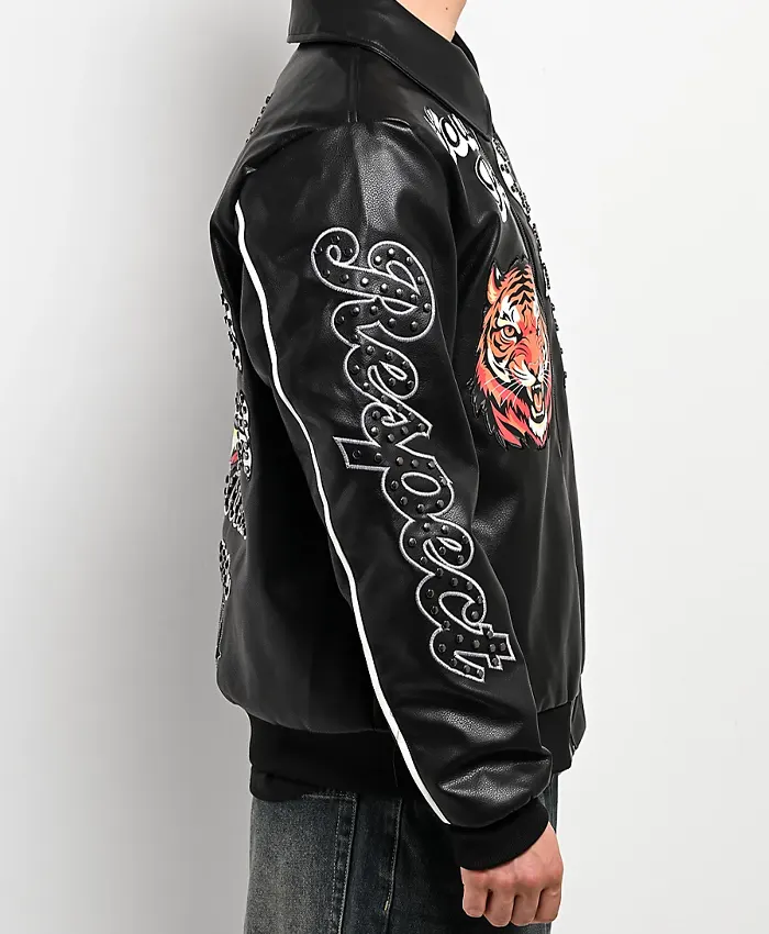 Southpole-Stud-Tiger-Black-Leather-Bomber-Jacket-Side-View