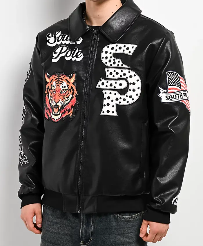Southpole-Stud-Tiger-Black-Leather-Bomber-Jacket