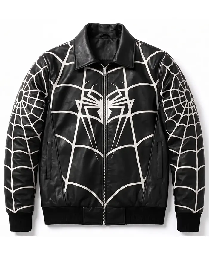 Spider-Man Cosplay Symbiote Black Leather Bomber Jacket