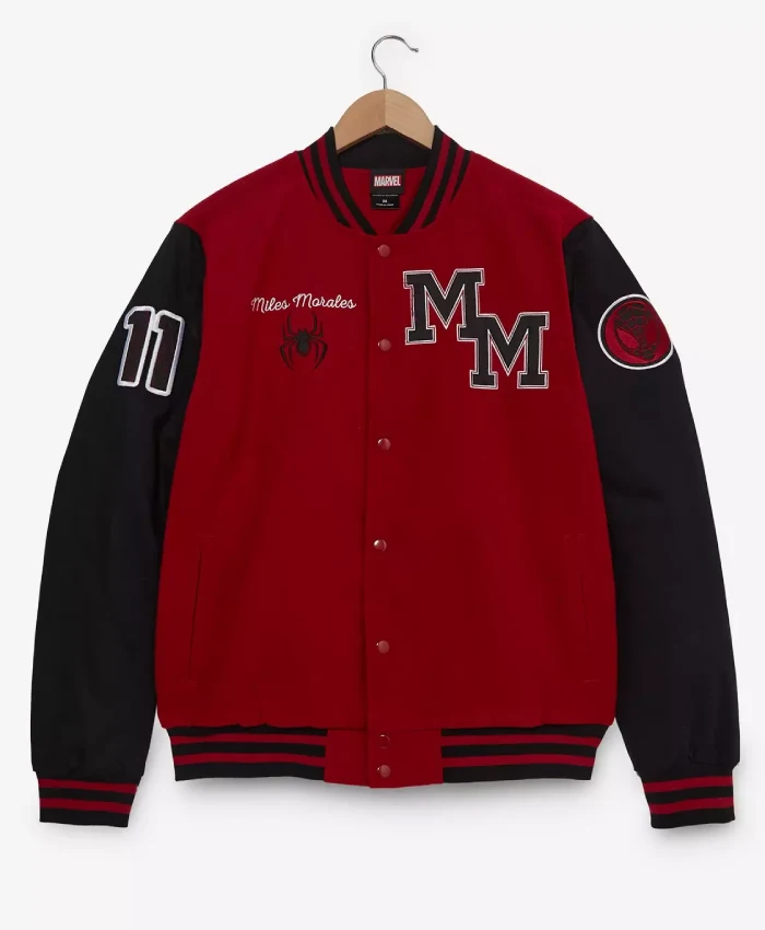 Shop Spider Man Red and Black Wool Varsity Polyester Jacket