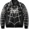 Spiderman Black Leather White Web Bomber Jacket