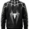Spiderman Black Leather White Web Bomber Jacket Back