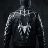 Spiderman Bomber Black Leather White Web Jacket Back