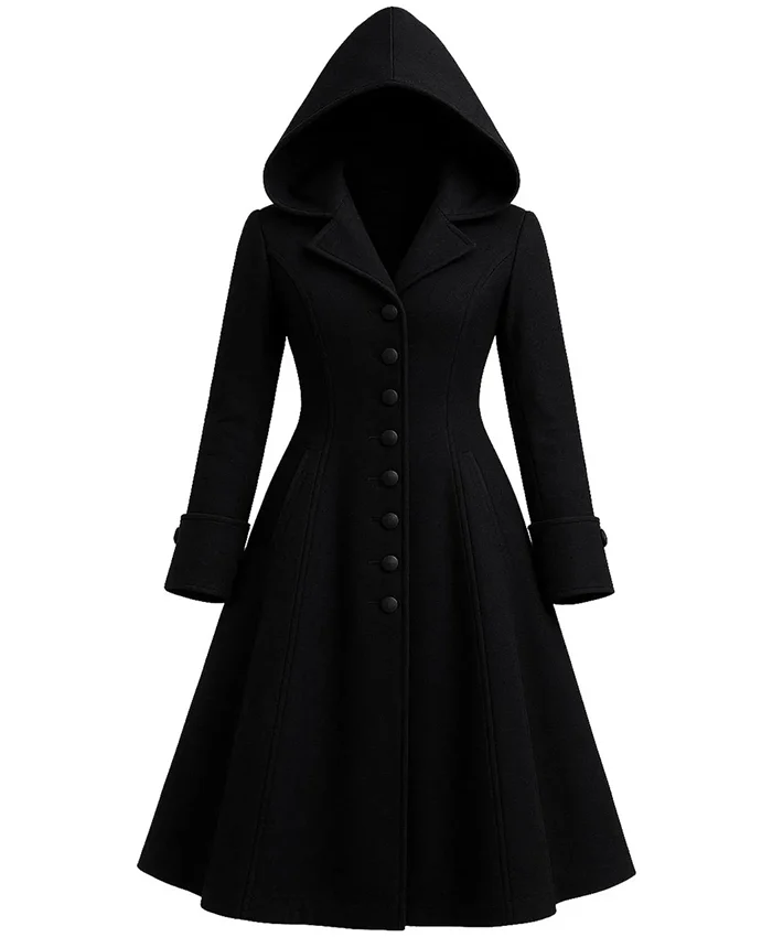 Steampunk Halloween Gothic Wool Hooded Coat