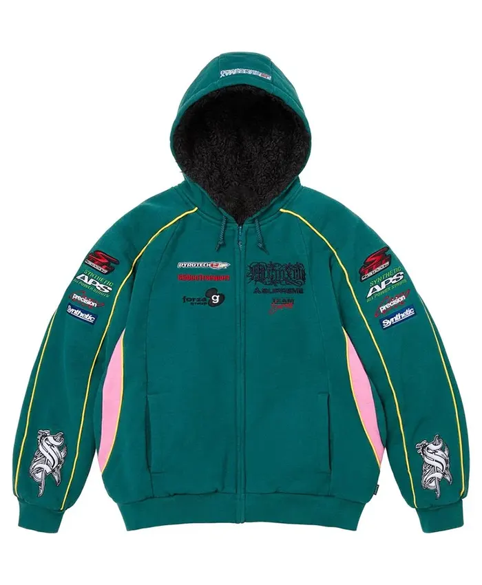 Supreme Dark Teal Racing Lined Zip Up Hooded Jacket