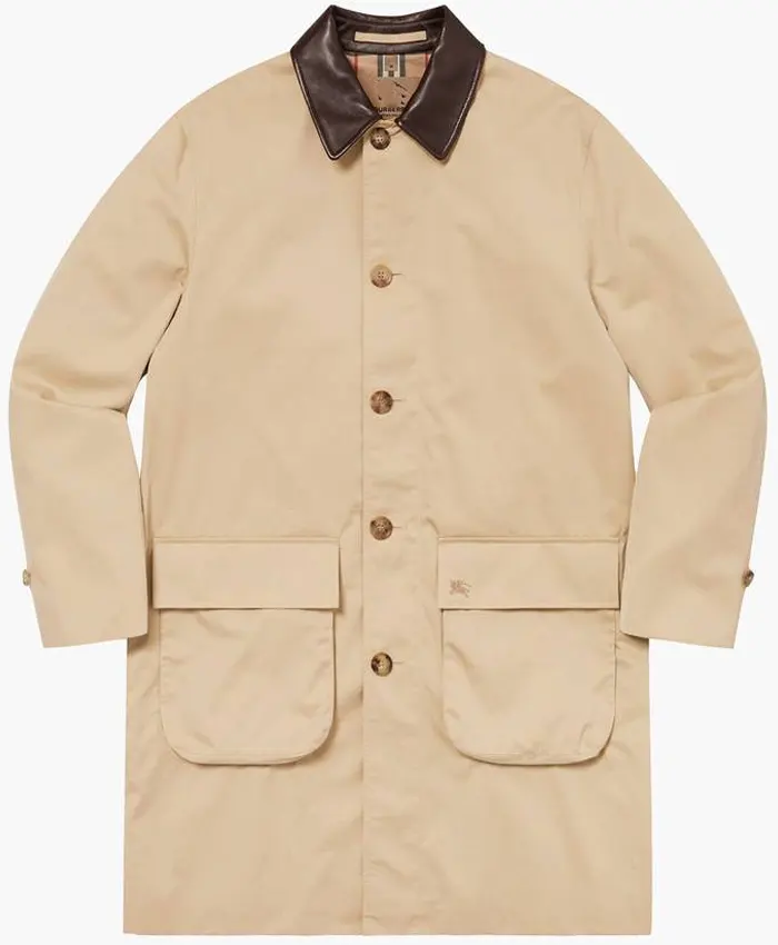 Supreme x Burberry Leather Collar Beige Trench Coat