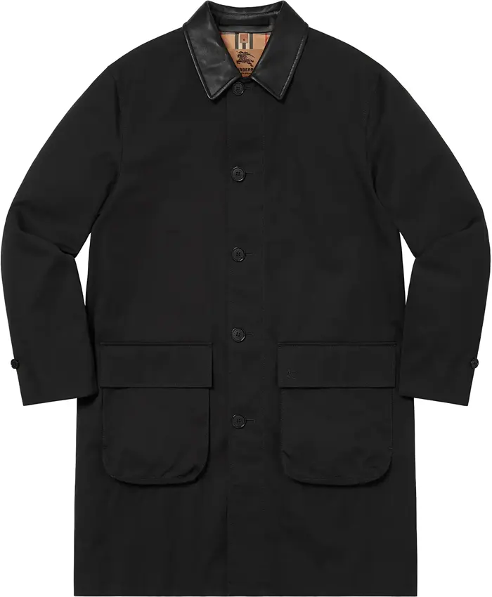 Supreme x Burberry Leather Collar Black Trench Coat