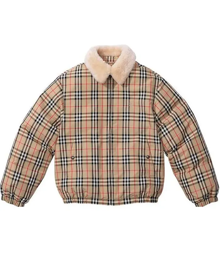 Supreme x Burberry Shearling Collar Beige Down Puffer Jacket