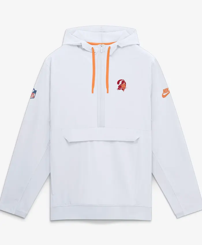Tampa Bay Buccaneers Nike Sideline Anorak Half-Zip Hooded White Jacket