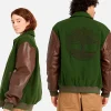 Timberland Brown Green Wool Leather Letterman Jacket