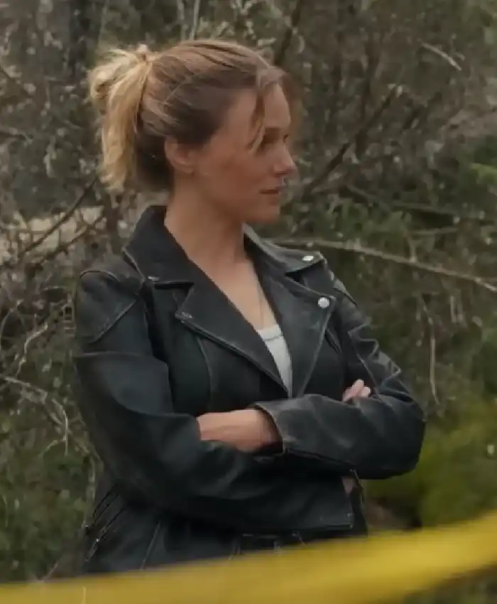 Tracy Spiridakos TV Series Anna Pigeon 2026 Anna Pigeon Black Biker Leather Jacket