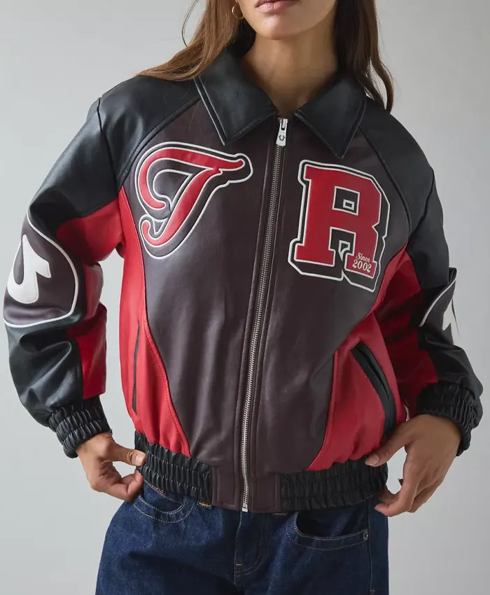 True Religion Colorblocked Leather Varsity Jacket