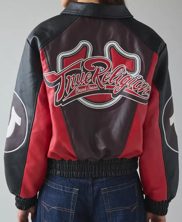 True Religion Womens Colorblocked Leather Varsity Jacket Back