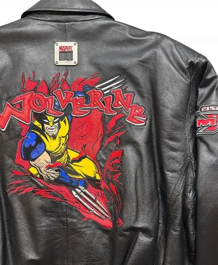 Vintage X-Men Wolverine Black Leather Bomber Cosplay Jacket Back