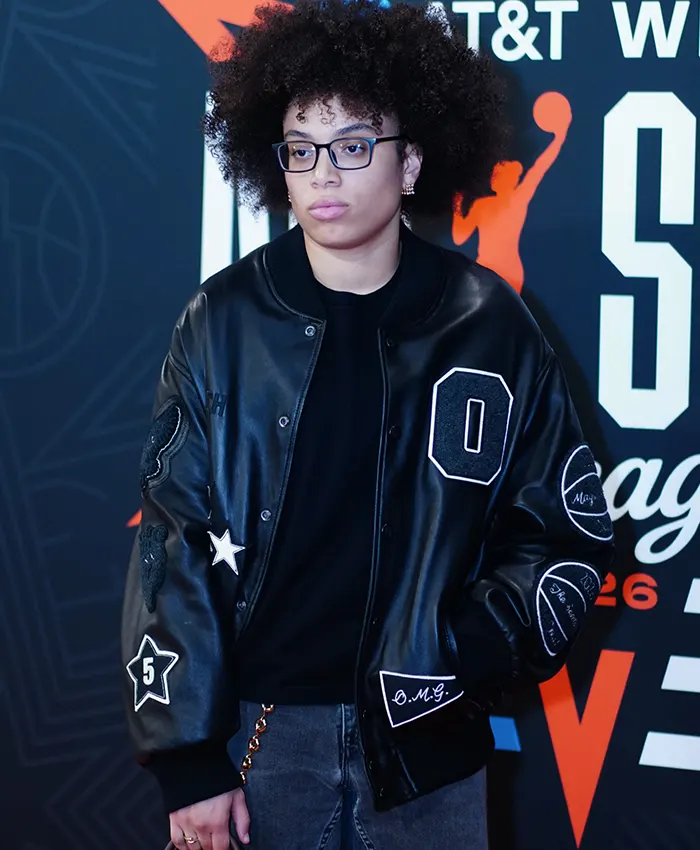 WNBA All-Star Game 2026 Olivia Miles Custom Coach Black Leather Bomber Jacket Front