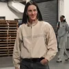 WNBA Indiana Fever vs Chicago Sky Caitlin Clark Beige Zip-Up Cotton Track Jacket
