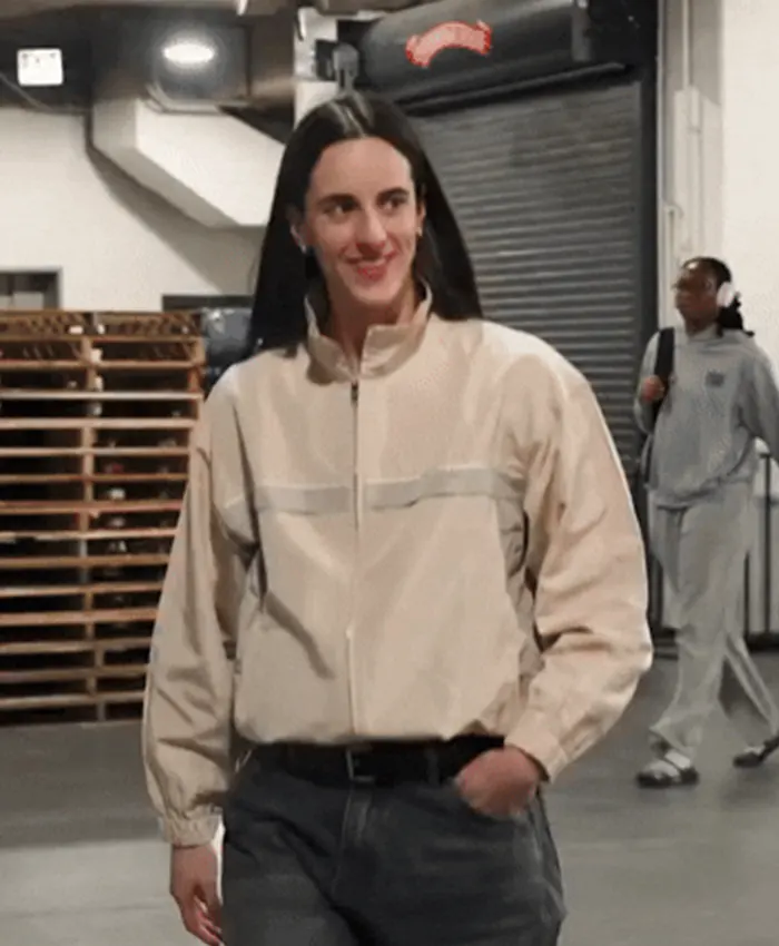 WNBA Indiana Fever vs Chicago Sky Caitlin Clark Beige Zip-Up Cotton Track Jacket