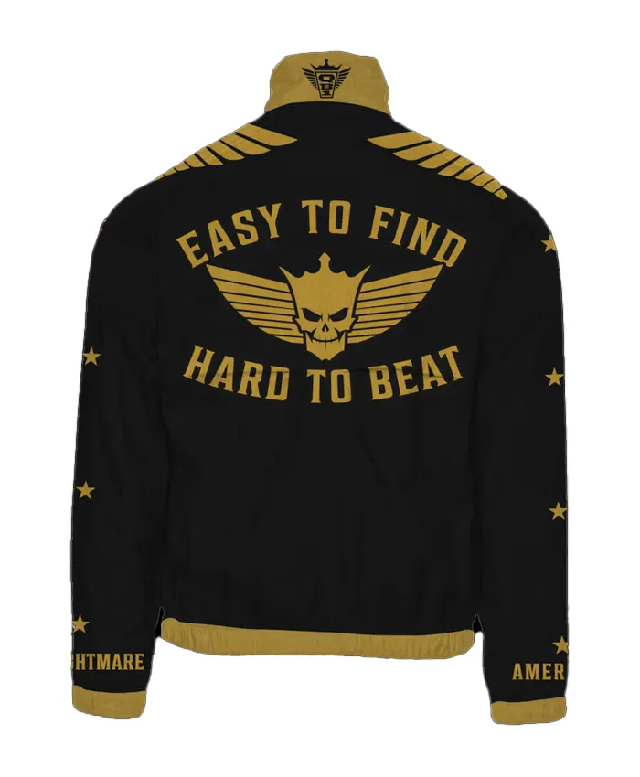 WWE Cody Rhodes Easy To Find Hard To Beat Black and Gold Full-Zip Track Jacket Back View