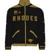 WWE Cody Rhodes Easy To Find Hard To Beat Black and Gold Full-Zip Track Jacket Front View