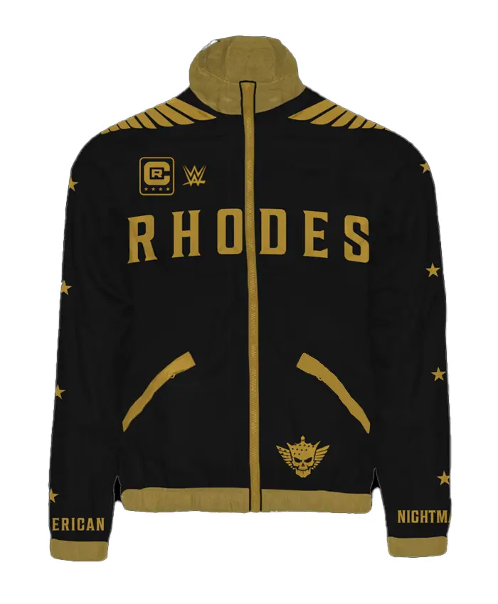 WWE Cody Rhodes Easy To Find Hard To Beat Black and Gold Full-Zip Track Jacket Front View