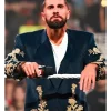 WWE RAW Seth Rollins Golden Peacock Navy Blue Velvet Long Coat