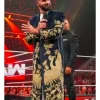 WWE RAW Seth Rollins Golden Peacock Navy Blue Velvet Long Coat Front