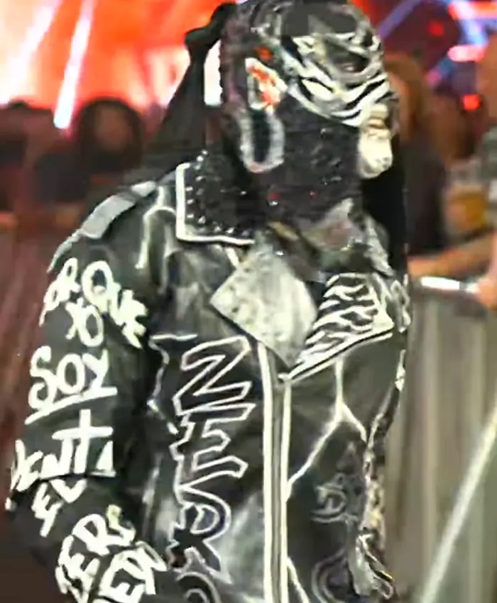 WWE SummerSlam 2026 Minnesota PENTA Zero Miedo Halloween Black Leather Biker Jacket Front
