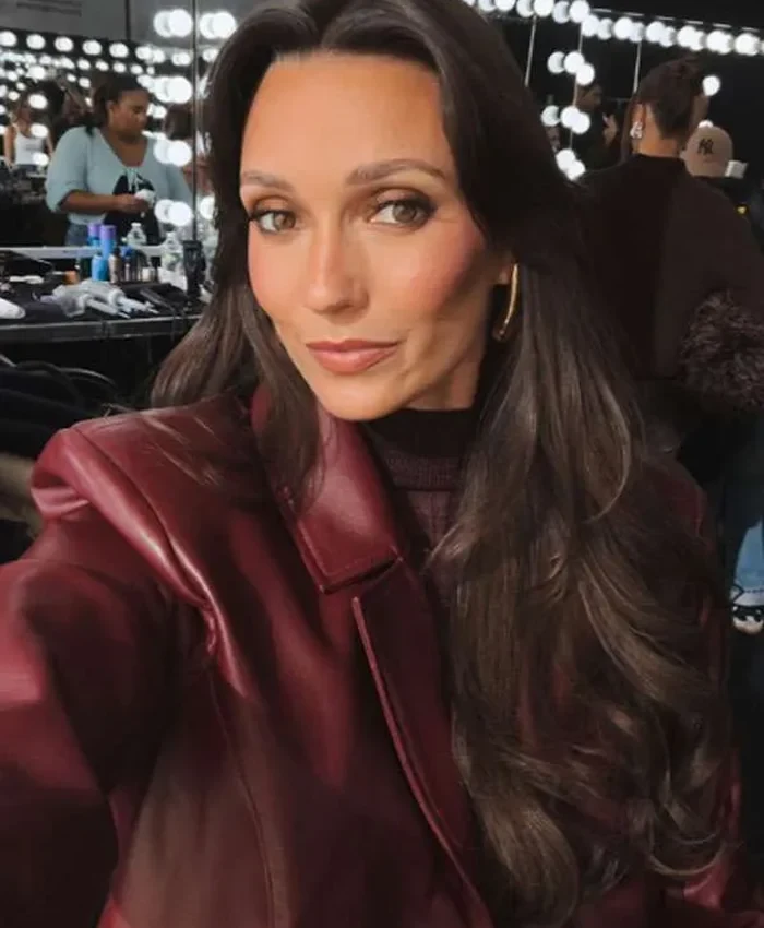 Whitney Fransway TV Series In the City 2026 Burgundy Leather Blazer