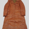 Women Button Style Long Brown Leather Coat
